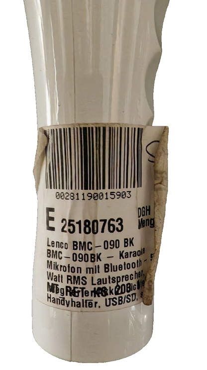 Lenco BMC-090BK Bluetooth Karaoke Mikrofon 5W Lautsprecher LED USB SD Weiß D6
