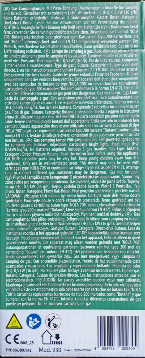 NOLA Gas-Campinglampe 930 – Outdoor Laterne inkl. 3 Glühstrümpfe