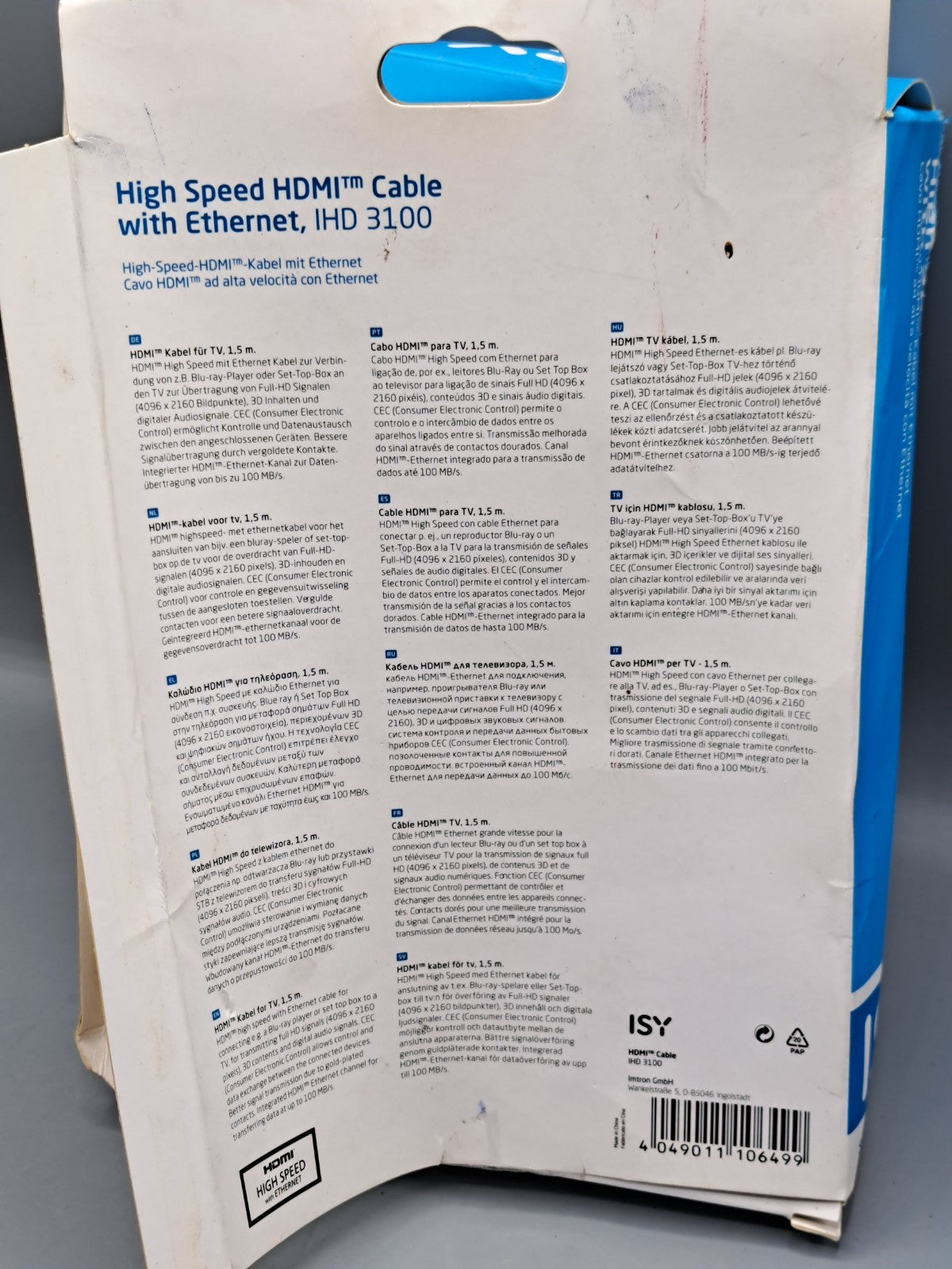 ISY High Speed Hdmi Kabel mit Ethernet, IHD 3100