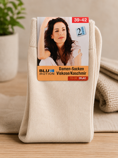 Blue Motion Damen Socken 2 Paar Beige Gr. 39-42 Viskose Kaschmir weich