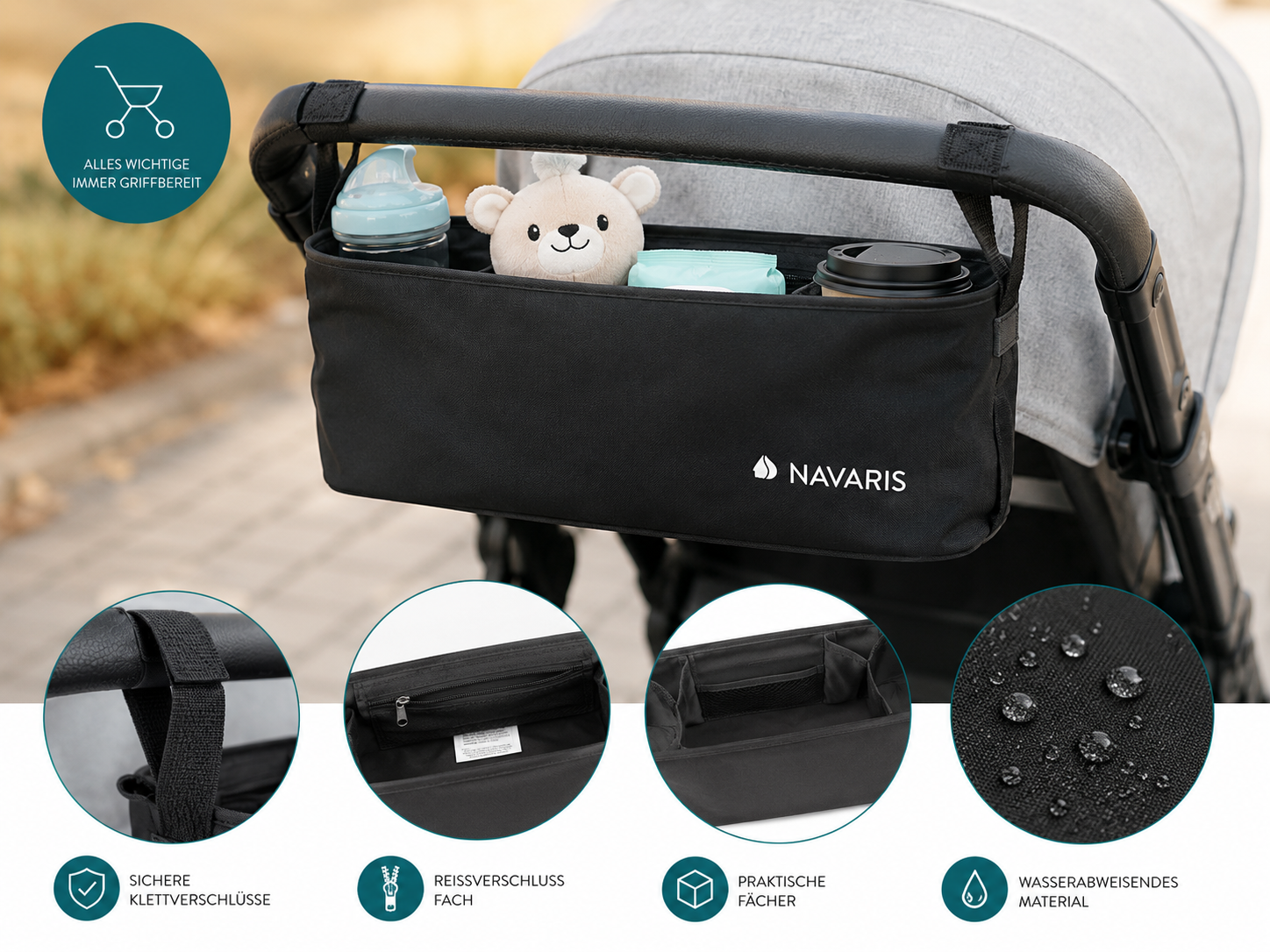 Navaris Kinderwagen Organizer Tasche Schwarz Buggy Organizer D9