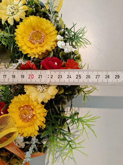 TEWA Türkranz Blumenkranz Gelb Orange 26 cm Frühlingskranz Sommerkranz Deko E6