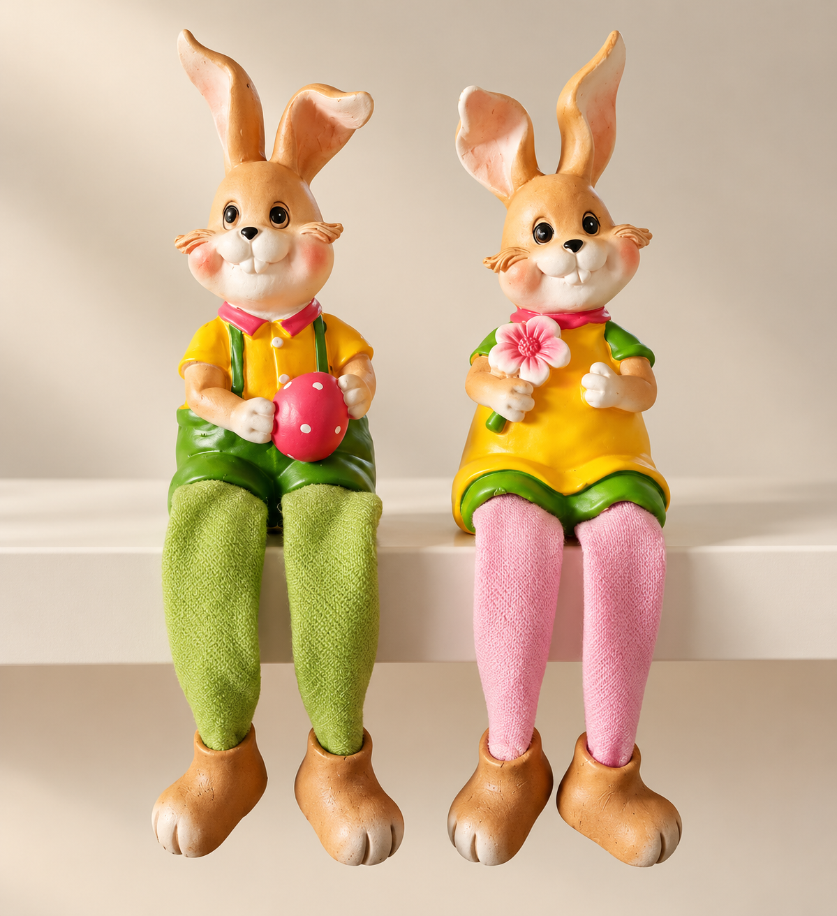 2er Set Osterhasen Kantenhocker 16 cm Deko Hasen mit Stoffbeinen Ostern C3
