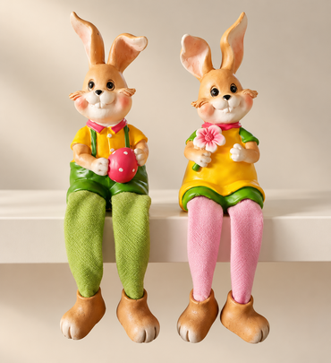 2er Set Osterhasen Kantenhocker 16 cm Deko Hasen mit Stoffbeinen Ostern C3