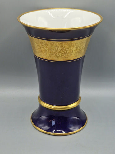 Lindner Porzellan, Vase, Ätzgold Kobalt, Handarbeit