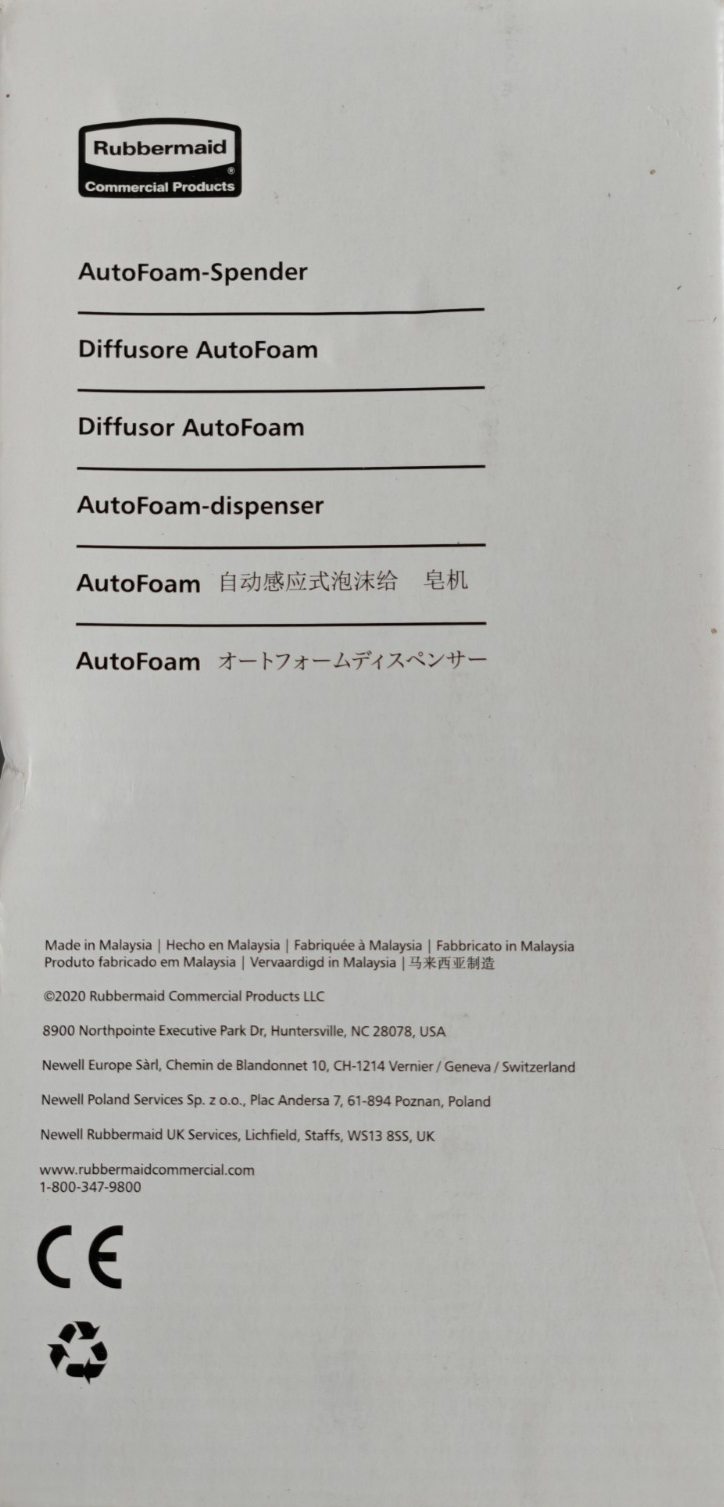 Rubbermaid AutoFoam Dispenser Auto Seifenspender Desinfektionsspender Schaum E6