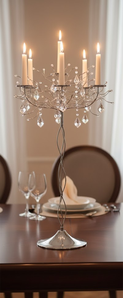 Design Kerzenständer variabel 32,5-98cm Silber mit Dekojuwelen