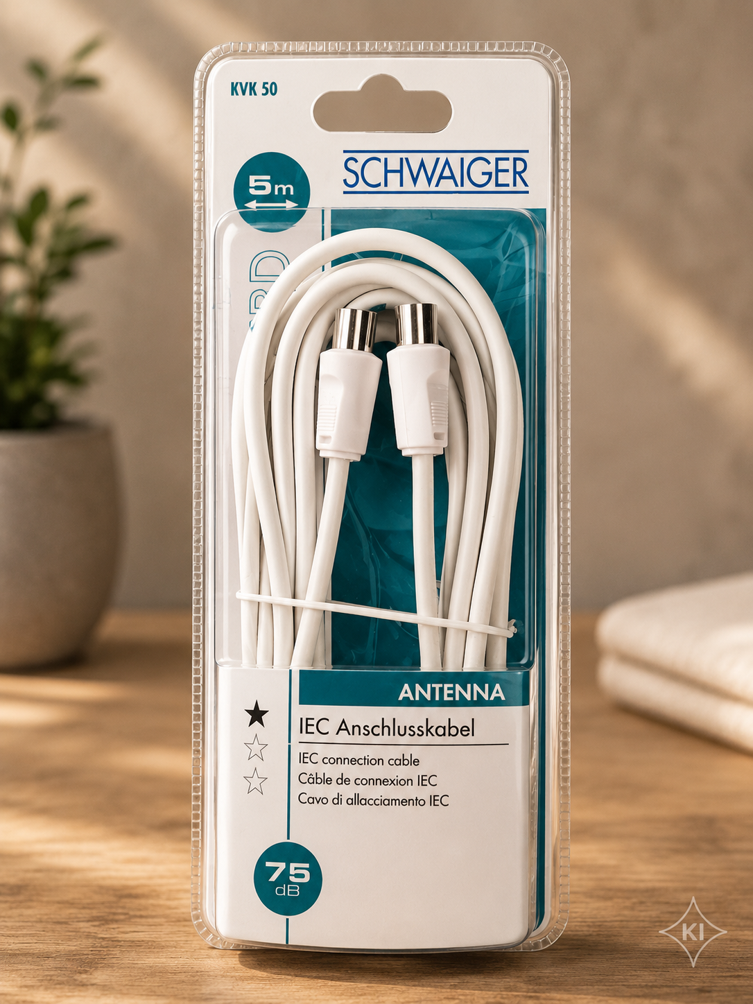 Schwaiger KVK 50 IEC Antennenkabel 5m Weiß 75dB TV Kabel Koax Anschlusskabel A4