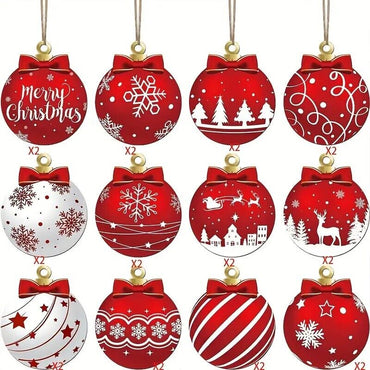 24 Stk. Klassische Weihnachtsbaum-Schmuck aus Kunstholz