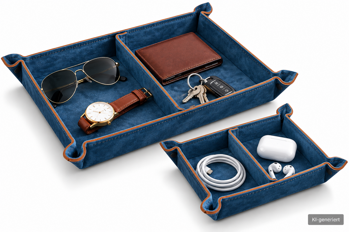 Navaris 2er Set Tablett Kunstleder Dunkelblau Ablageschale Organizer Schmuck  E6