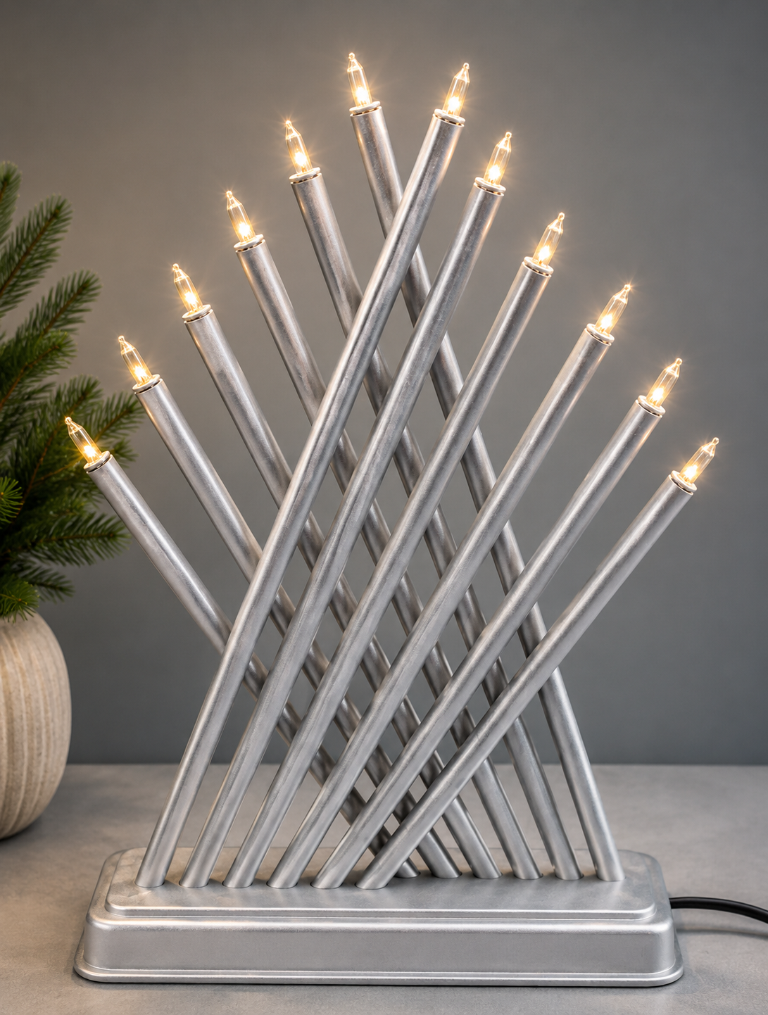 Kronleuchter 12 LED Silber Weihnachtsdeko Dekoration Licht