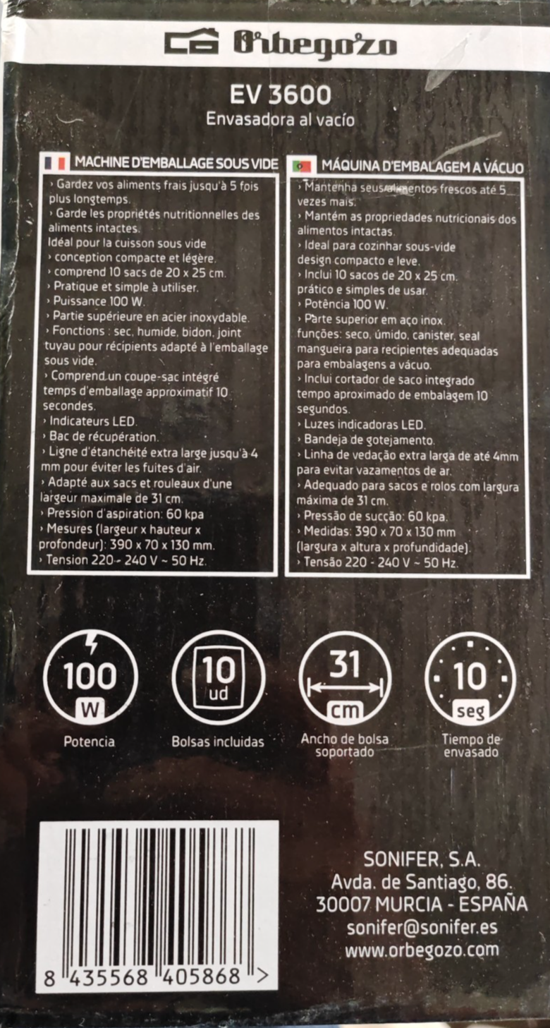 Orbegozo EV3600 Vakuumiergerät 100W Folienschweißgerät Vakuumierer Küche HO-A5