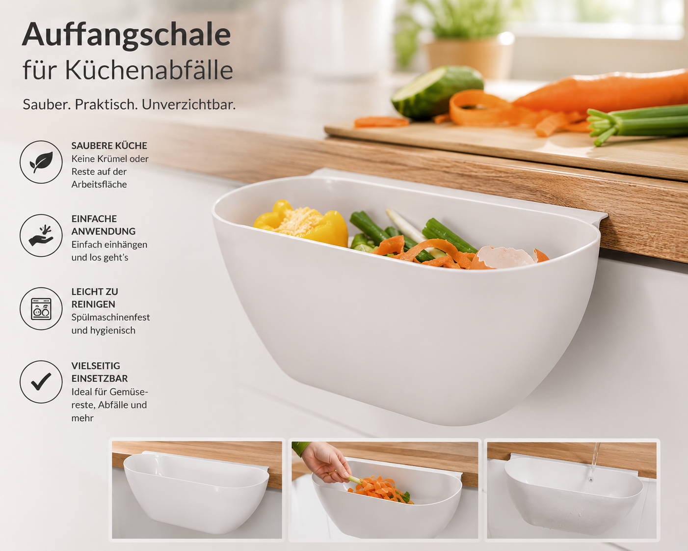 Navaris Auffangschale Küchenabfälle 2er Set Bio Mülleimer Abfallbehälter B6