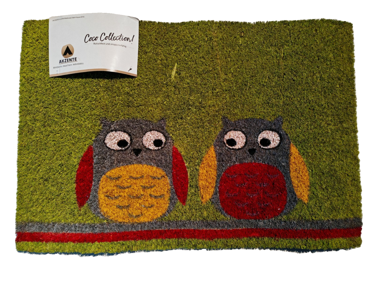 AKZENTE Fußmatte Eulen 40x60 cm Kokos Grün Bunt Schmutzfangmatte Türmatte C3