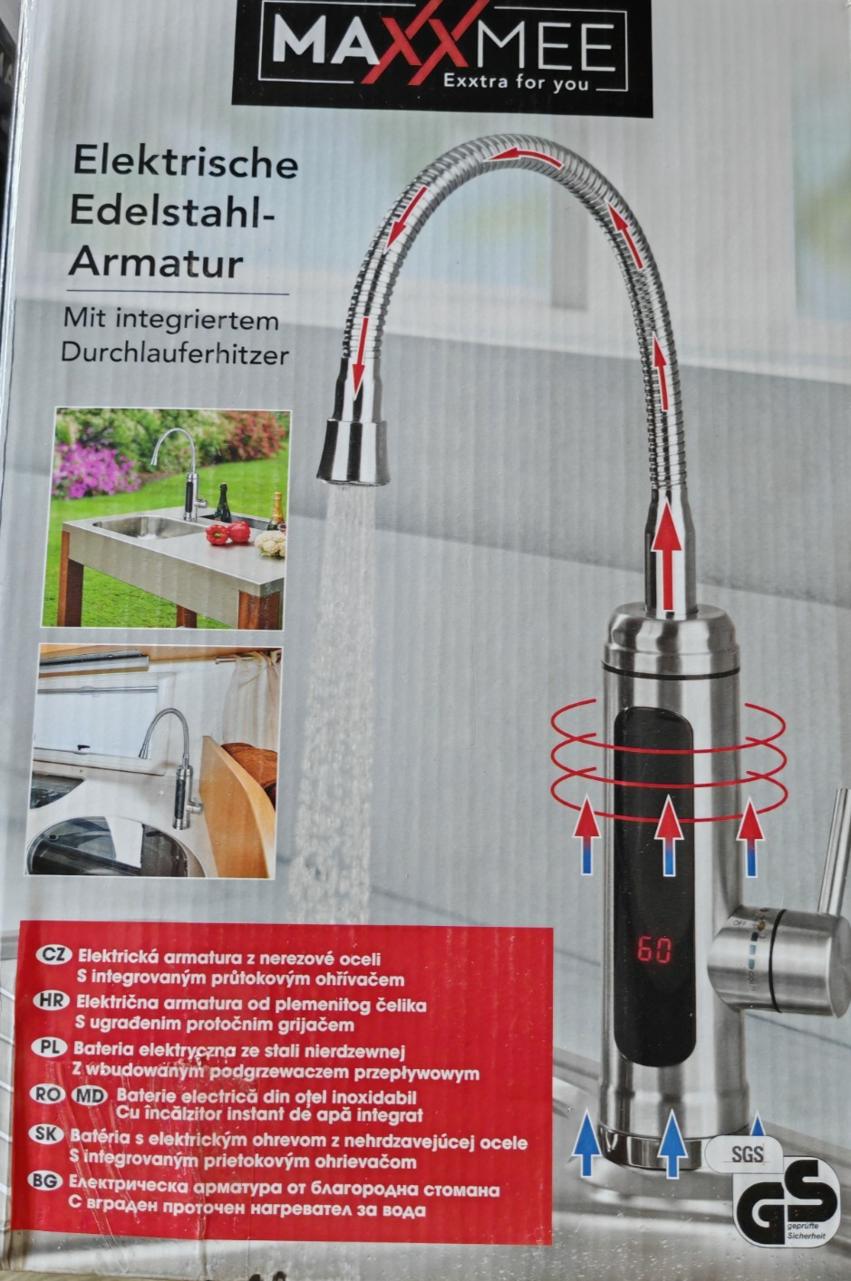 MAXXMEE Elektrische Edelstahl Armatur Wasserhahn Durchlauferhitzer Display B5