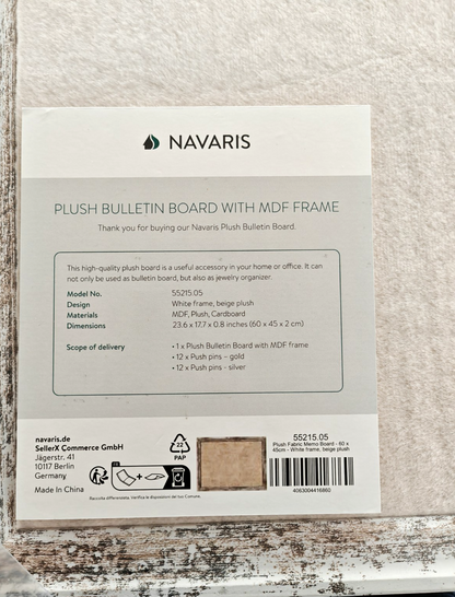 Navaris Pinnwand 60x45cm Stoff Beige Memoboard Bilderwand MDF Rahmen Vintage P3