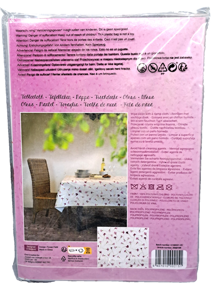 Tischdecke 140x250 cm Abwaschbar PVC Blumen Rosa Weiß Blüten Gartentisch E4