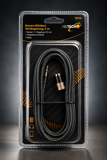 HeiTech Stereo Klinkenverlängerung 3,5mm 2m AUX Audio Kabel Verlängerung A3