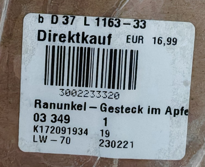 Kunstblumen Gesteck im grünen Apfel Rosen Pink Rosa Tischdeko 30 cm E7