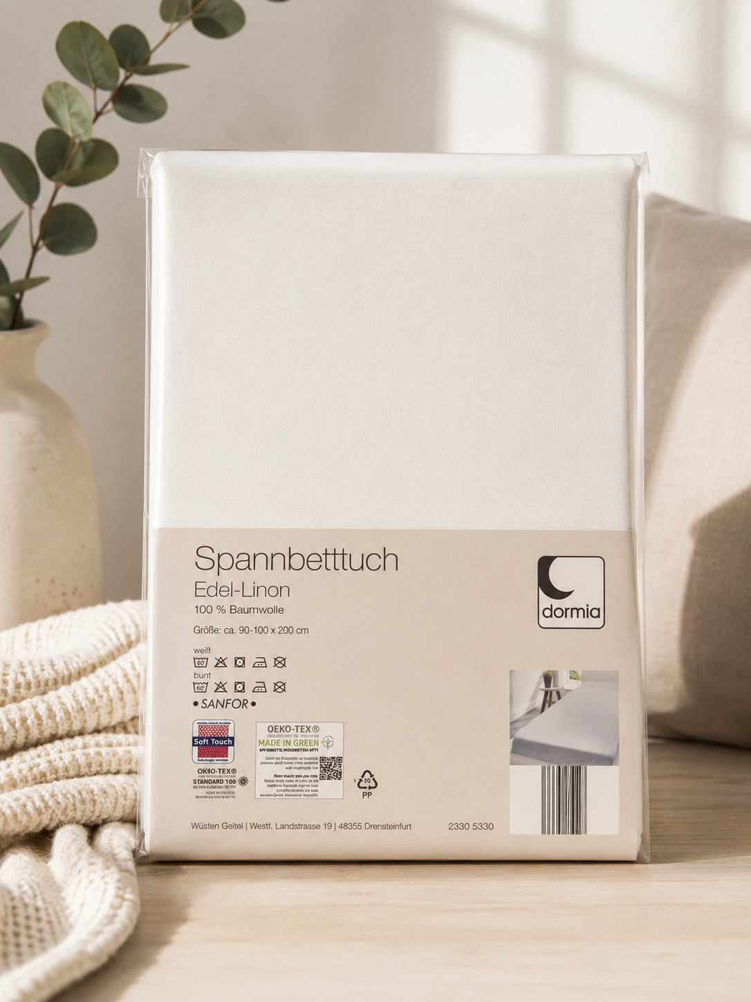 Dormia Edel Linon Spannbettlaken 90x200 Baumwolle Bettlaken Weiß Bett