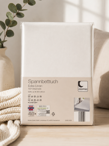 Dormia Edel Linon Spannbettlaken 90x200 Baumwolle Bettlaken Weiß Bett