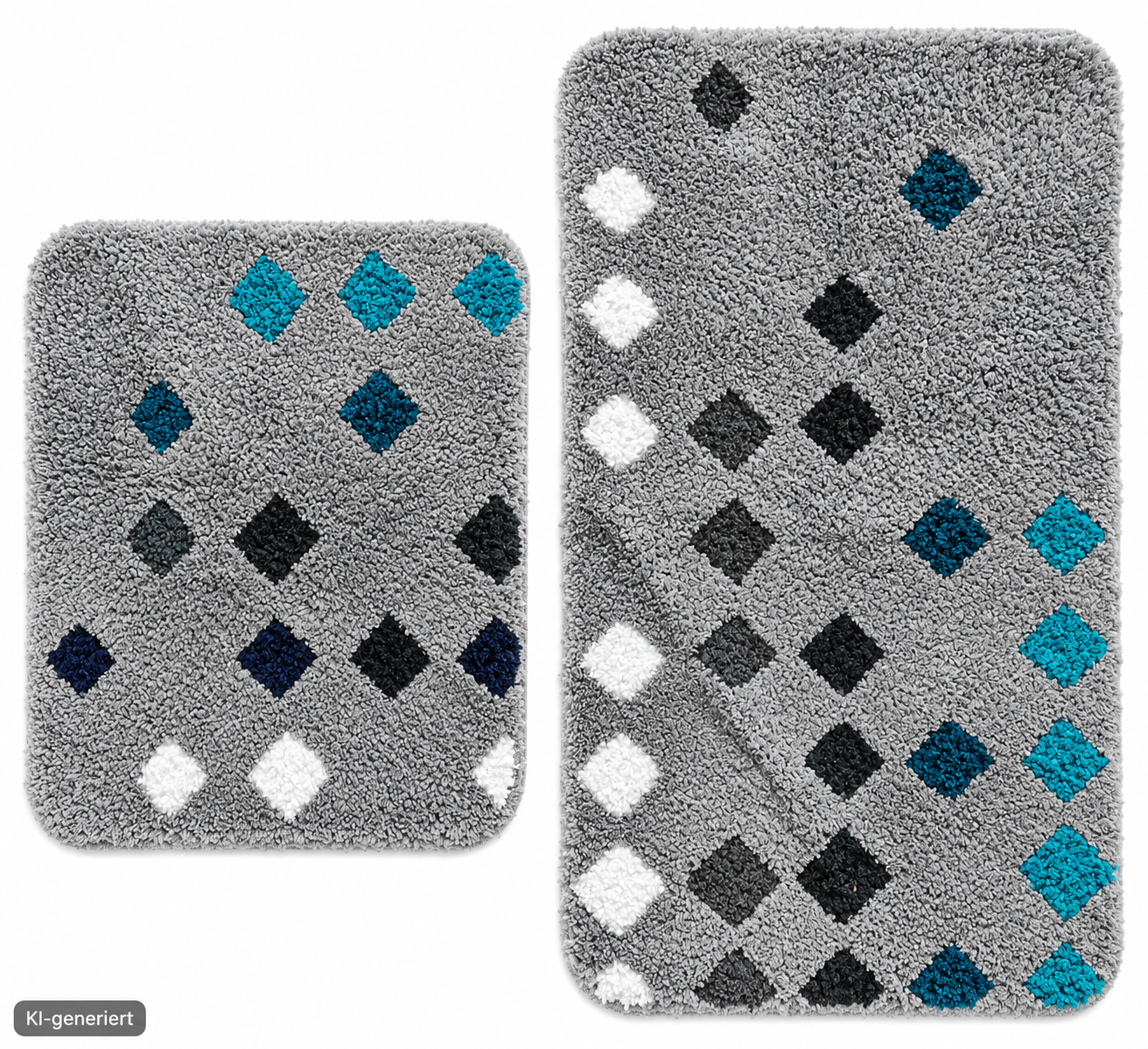 2tlg Badteppich Set 80x50 50x40cm Grau Türkis Punkte Badematte Polyester HA3
