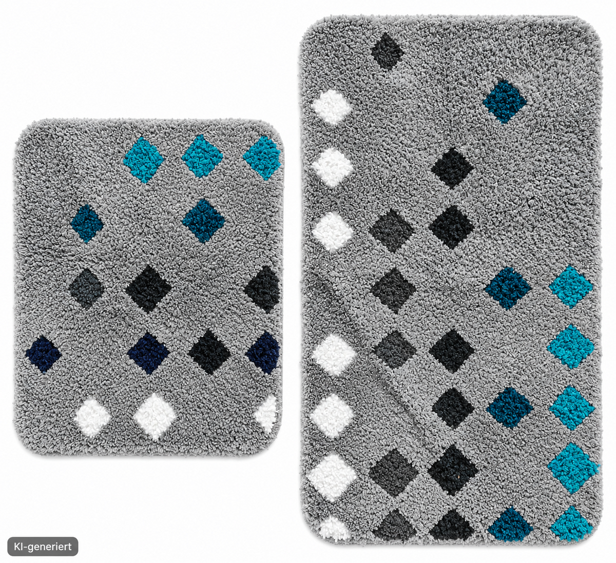 2tlg Badteppich Set 80x50 50x40cm Grau Türkis Punkte Badematte Polyester HA3
