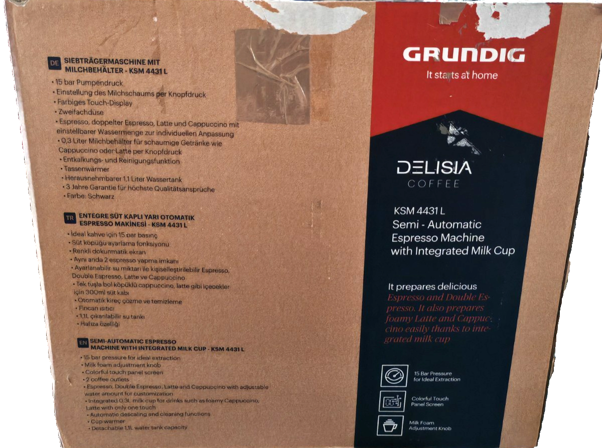 Grundig KSM 4431 L Siebträgermaschine 15 Bar Milchbehälter Touch Display D8