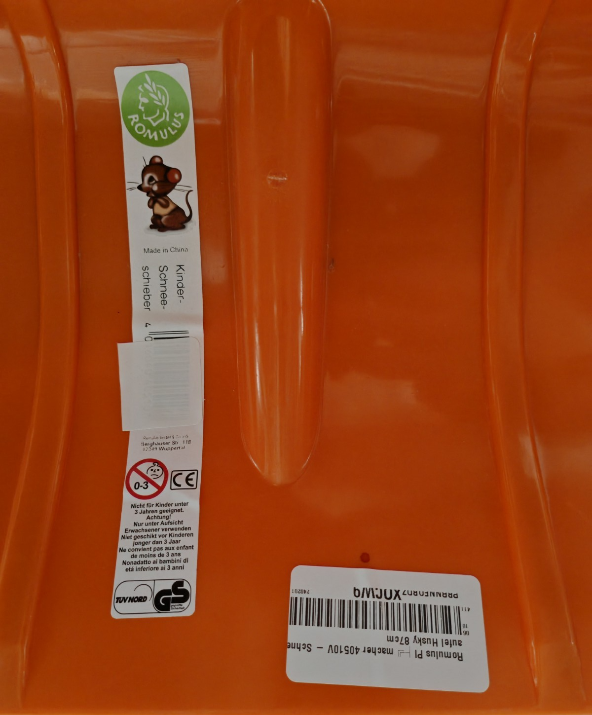 Romulus Husky Kinder Schneeschaufel 87cm Orange Holzstiel Schneeschieber D5