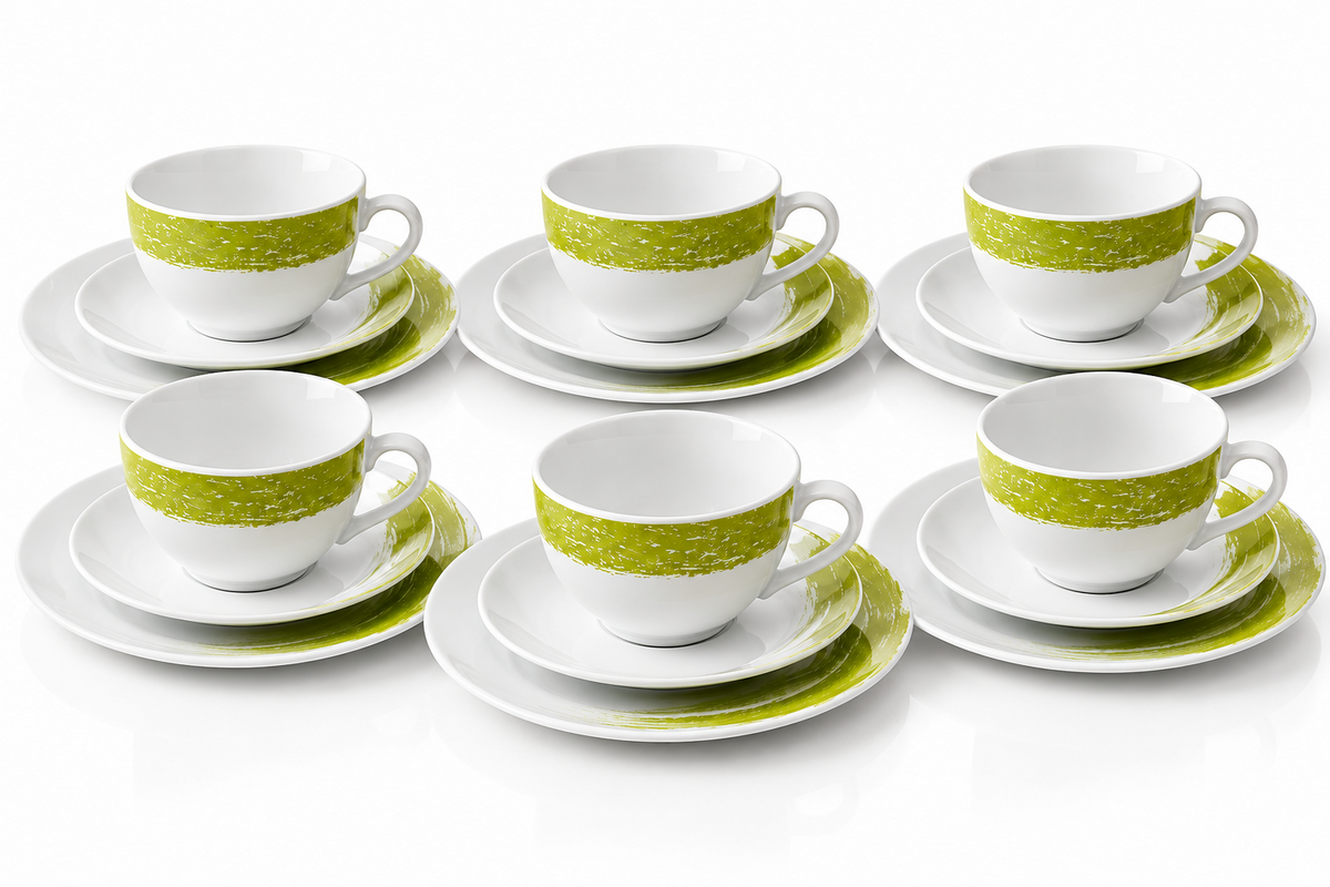 Arte Viva Allegra Moda Kaffeeservice 18tlg Grün Tassen Teller Set Porzellan HA18