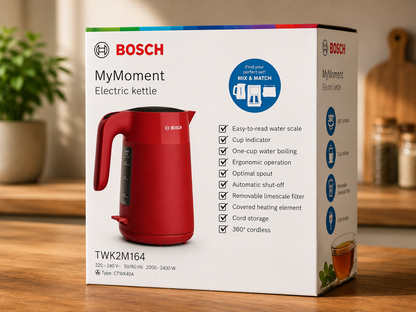 Bosch MyMoment TWK2M164 Wasserkocher 1,7L 2400W Rot matt Kalkfilter HOA5