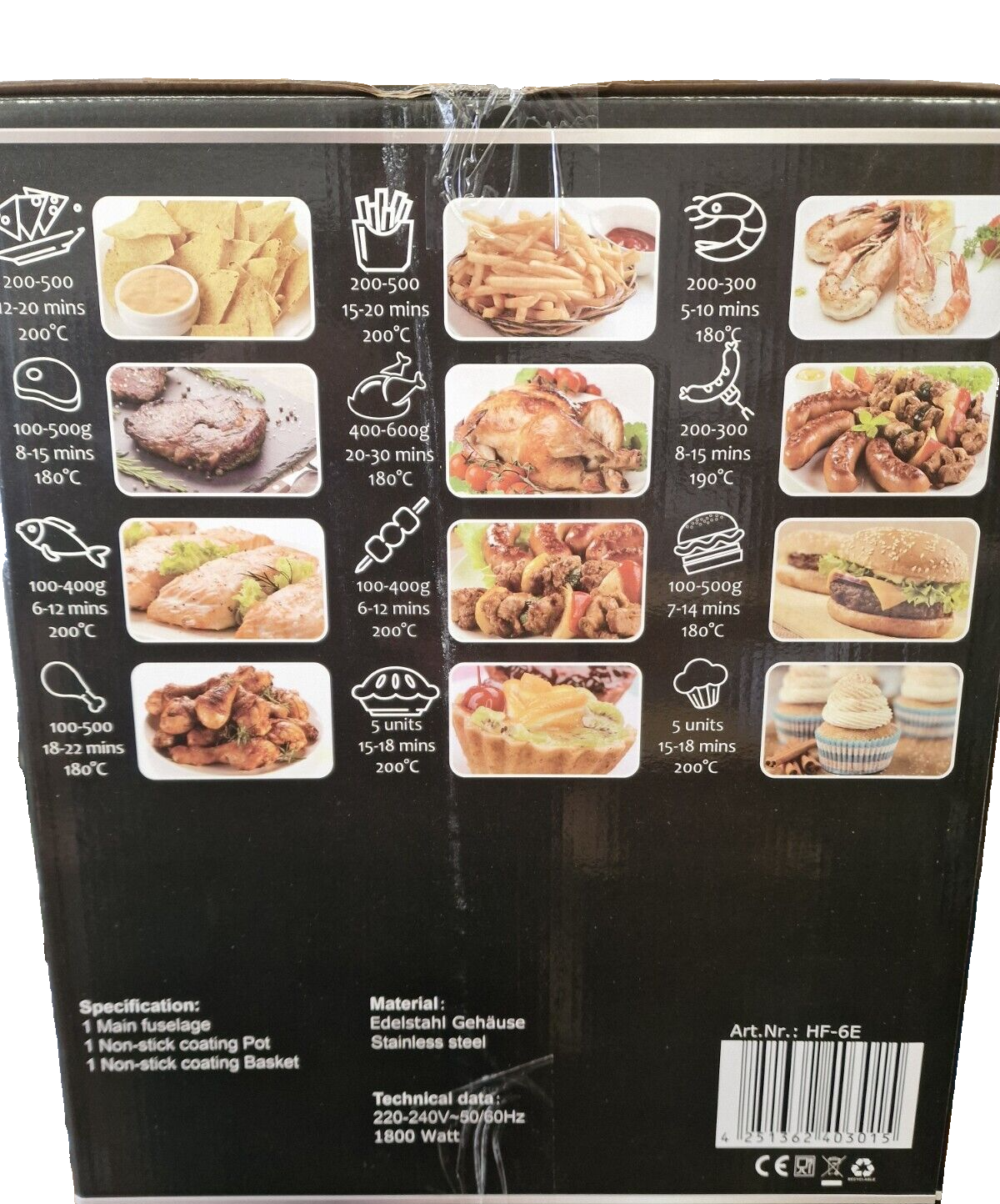 DMS Air Fryer HF-6E, Heißluftfritteuse, Hochwertig, 6 Liter