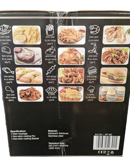 DMS Air Fryer HF-6E, Heißluftfritteuse, Hochwertig, 6 Liter