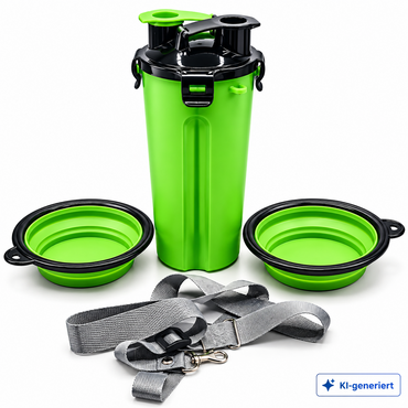 Pets Go Out Futter- & Wasserflasche Grün mit 2 Näpfen für Hunde Reisen D10