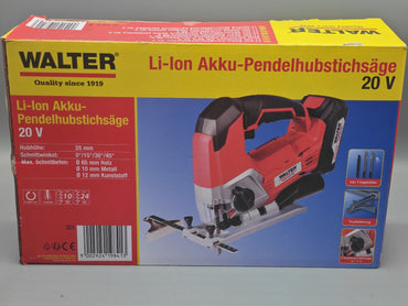 WALTER 20V Li-Ion Akku Pendelhub Stichsäge Ladegerät 3 Sägeblätter Ladestation