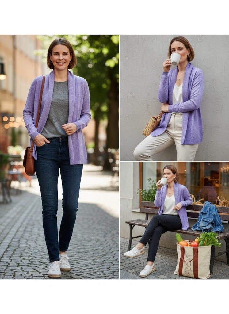 Souls by Eywasouls Damen Cardigan Gr. 38 Flieder Strickjacke langarm