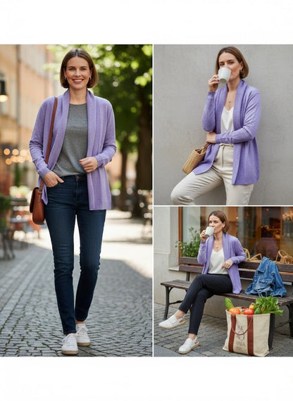 Souls by Eywasouls Damen Cardigan Gr. 38 Flieder Strickjacke langarm