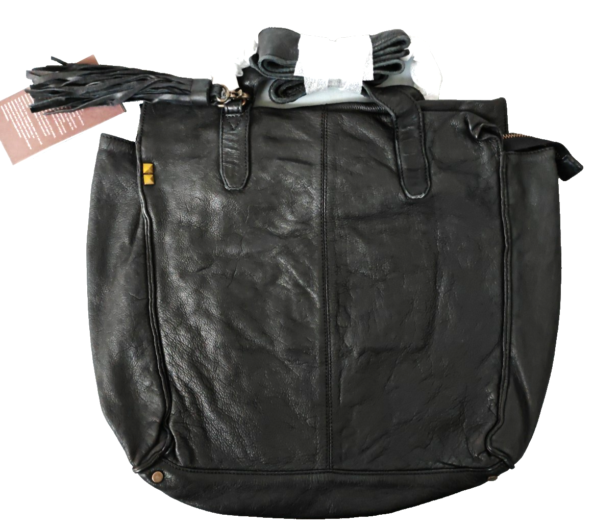 Desiderius Caladia Damen Ledertasche Schwarz Echtleder Shopper Schultertasche H2