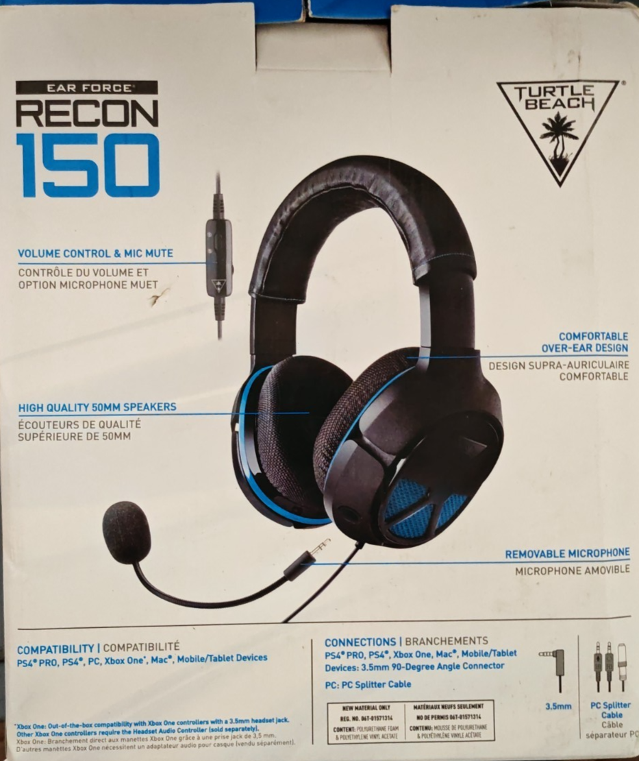 Turtle Beach Recon 150 Gaming Headset PS4 PS4 Pro PC 3,5mm TBS-3320-02 A8