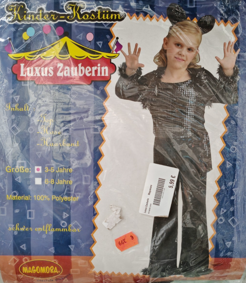 Magomora Kinder Zauberin Kostüm 3-5 Jahre Schwarz Fasching Halloween Hexe  G