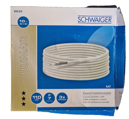 Schwaiger KOX810 Koaxialkabel 10m 110dB 3x Shielded 7mm TV Kabel