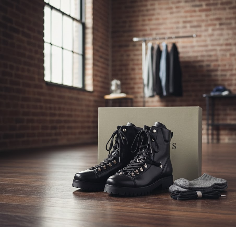 AllSaints Franka Damen Boots Leder Schwarz Schnürstiefel Biker Stiefel Gr. 40 G1