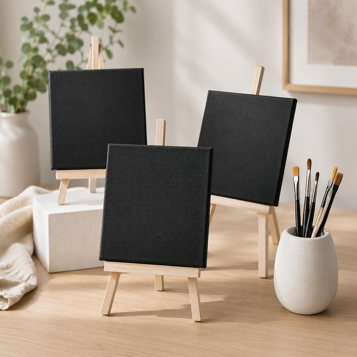 3x Home Creation Leinwand Blanko 20x20cm Schwarz Keilrahmen Malerei