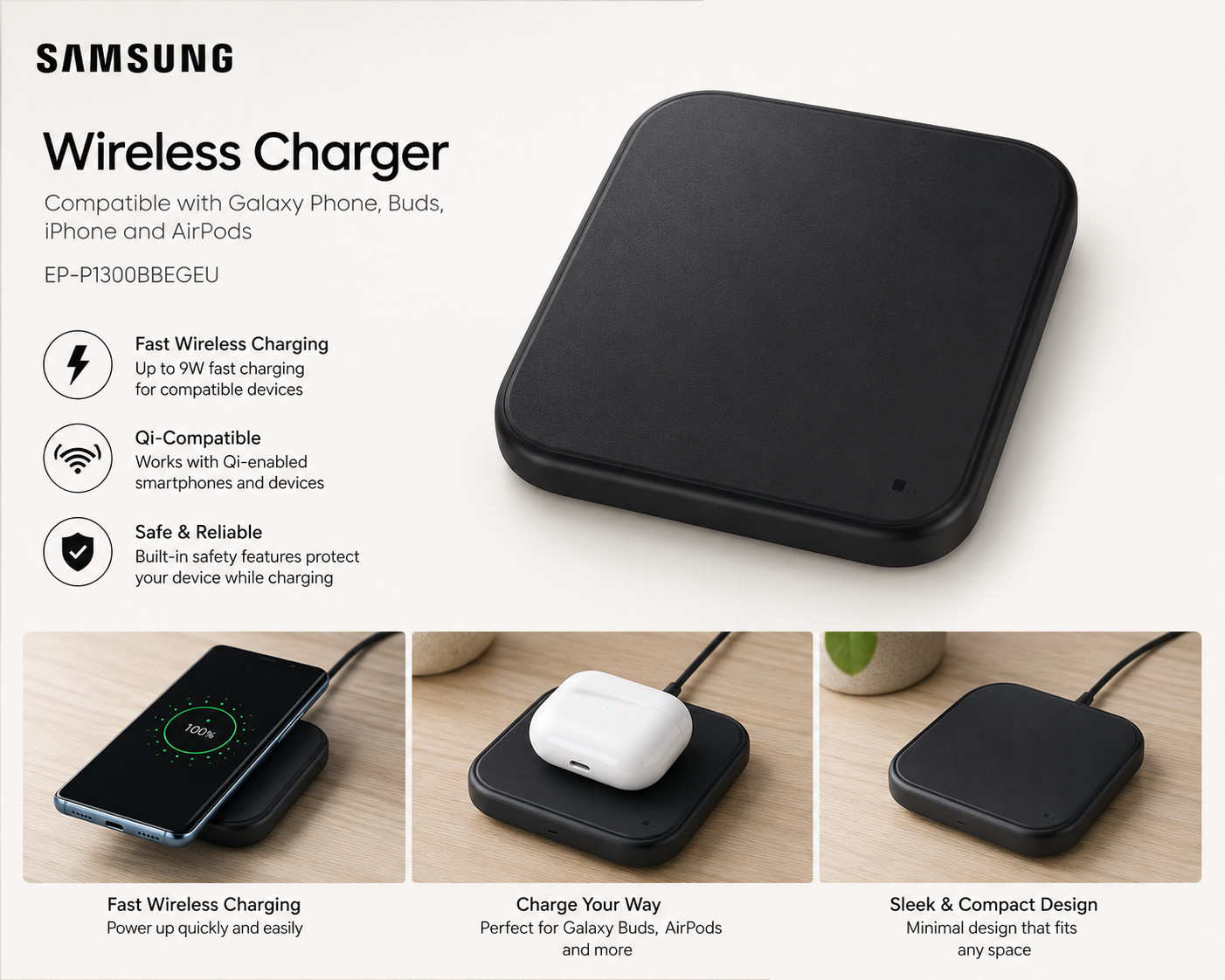 Samsung Wireless Charger EP-P1300 Qi Ladegerät 15W Fast Charge induktiv A8