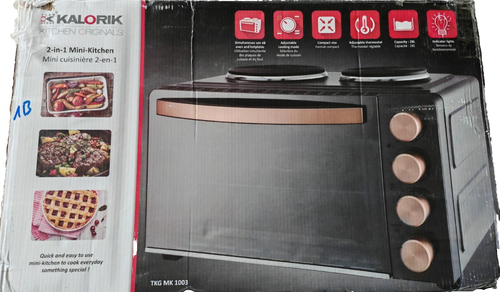 Kalorik TKG MK 1003 2in1 Miniküche Backofen Kochplatten 28L Drehspieß 3100W Pal2