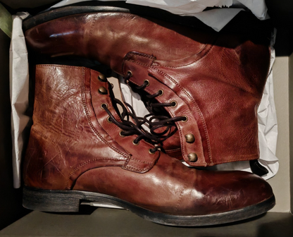 AllSaints Mikkel Herren Boots Leder Braun Schnürstiefel Biker Gr. 44 G1