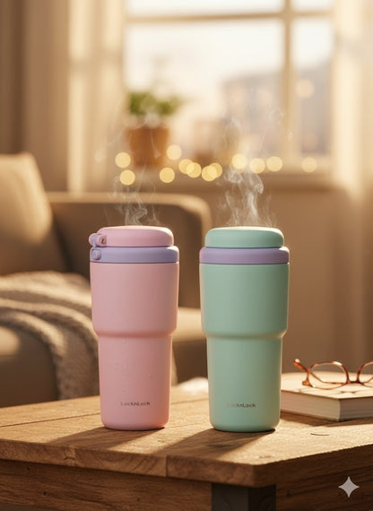 LocknLock 2 Thermobecher Macaron 480ml One-Touch Deckel Isolierbecher Set