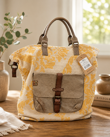 Desiderius Rika Tasche Yellow Canvas Olive Leather Handtasche Damen