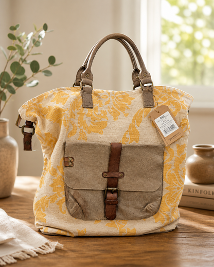 Desiderius Rika Tasche Yellow Canvas Olive Leather Handtasche Damen