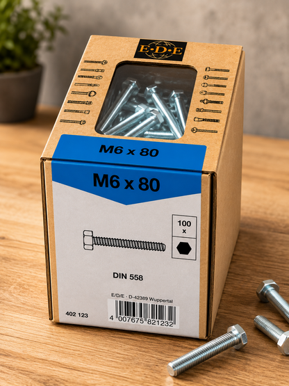 Lux Schlossschrauben verzinkt M6x80mm 100x Sechskant metrisch Gewinde